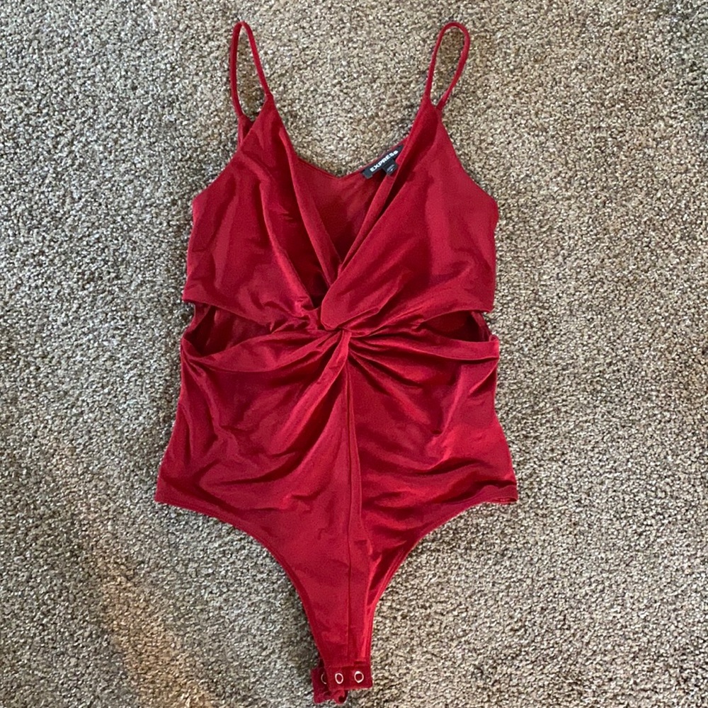 Red Express bodysuit with cut out sides